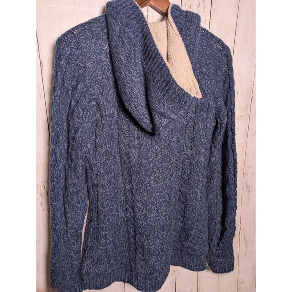 Cabela’s Blue Cable Knit Toggle Hoodie Jacket Womens Size M Cozy Sherpa Lined - Picture 4 of 9